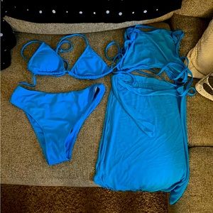 Neon Blue Bikini with matching cover up pieces